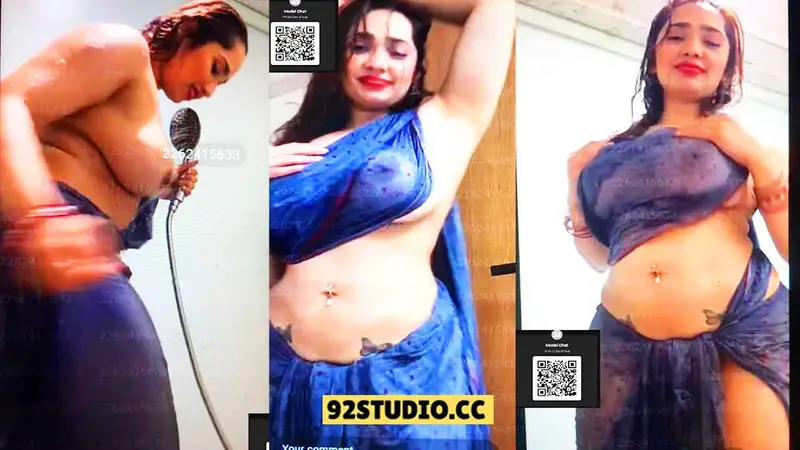 Aditi Mistry Nude Boobs Nipples Expose in Transparent Wet Blue Saree Live
